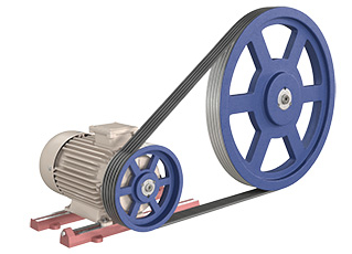 Motor with motor clamping rail and belt drive